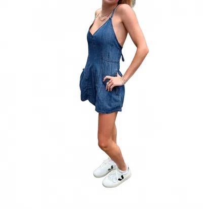 Miou Muse Women's Denim Romper In Navy In Blue