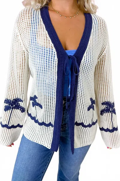 Miou Muse Women's Island Escape Crochet Cardigan In White In Blue