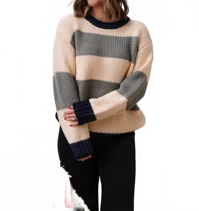 Miou Muse Women's Leni Striped Oversized Sweater In Cream/navy/sage In Multi