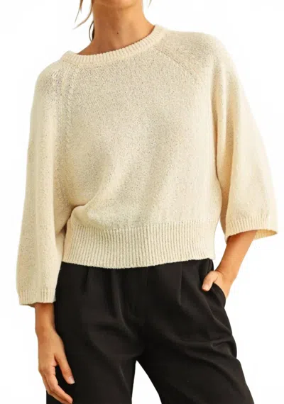 Miou Muse Women's Round Neck Quarter Sleeve Knitted Top In Cream In White