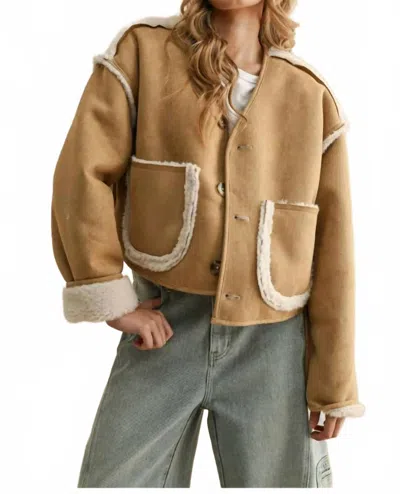 Miou Muse Women's Sherpa & Suede Reversible Jacket In Camel In Brown