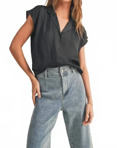 Miou Muse Women's Short Sleeve Button Silk Top In Black