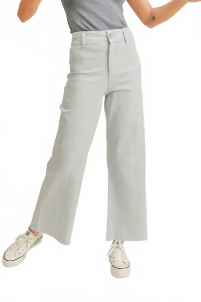 Miou Muse Women's Straight Wide Leg Pants In Lightt Denim In White