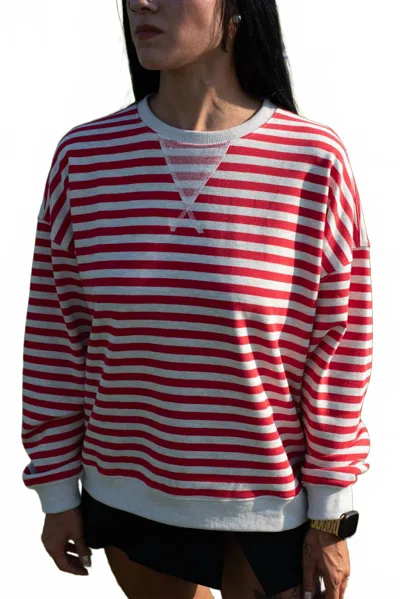 Miou Muse Women's Stripe Knit Pullover In Red, Heather Grey