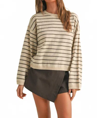 Miou Muse Women's Striped Soft Knit Top In Grey In Gold