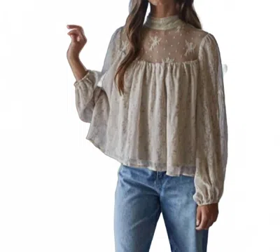 Miou Muse Woven Mesh Flowy Top In Floral In Gray