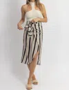 MIOU MUSE YACHTY STRIPED WRAP MIDI SKIRT IN BLACK/BROWN