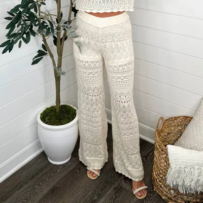 Miou Muse You Got It High-rise Cotton Crochet Pants In Sand In White