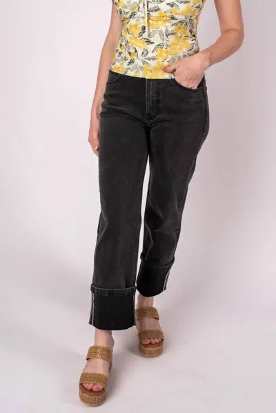 Miou Muse Zoe Cuffed Straight Leg Jeans In Black