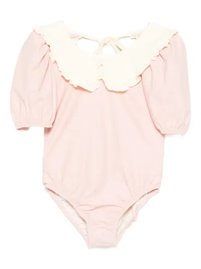 Mipounet Kids' Daniela Ruffled-collar Swimsuit In Pink