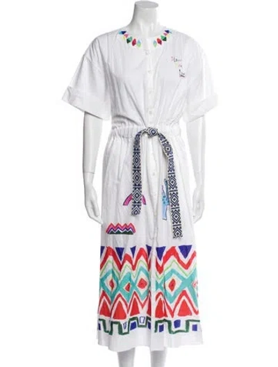Pre-owned Mira Maktabi Printed Long Dress In White