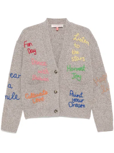 Mira Mikati Beaded Embroidered Word Cardigan In Brown