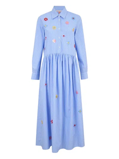 Mira Mikati Button-embroidered Striped Midi Shirt Dress In Blue