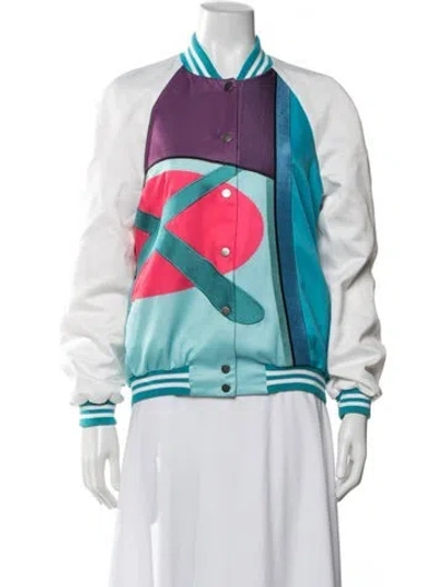 Pre-owned Mira Mikati Colorblock Pattern Bomber Jacket In White