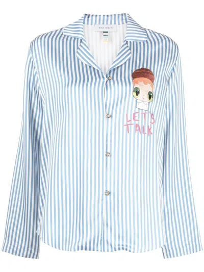 Mira Mikati Doll-embroidered Striped Pyjama Top In Blue