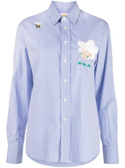 Mira Mikati Embroidered-doll Striped Cotton Shirt In Blue