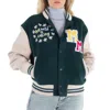 Mira Mikati Embroidered Mushroom Varsity Bomber Jacket In Green
