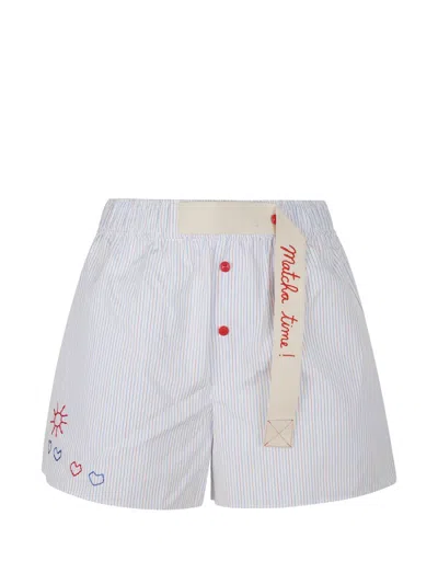 Mira Mikati Embroidered Striped Mini Shorts In Gray