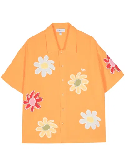 Mira Mikati Floral-embroidered Cotton Shirt In 橘色