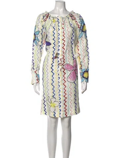 Pre-owned Mira Mikati Floral Print Knee-length Dress In White