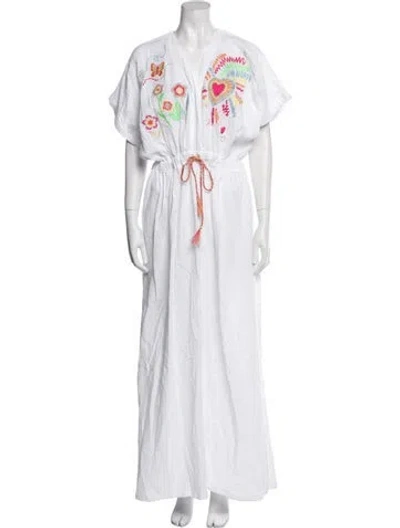 Pre-owned Mira Mikati Floral Print Long Dress In White
