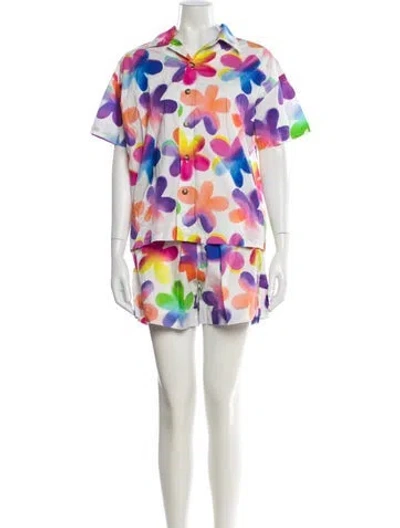 Pre-owned Mira Mikati Floral Print Short Set In White