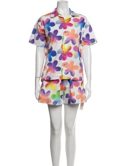 Pre-owned Mira Mikati Floral Print Short Set In White