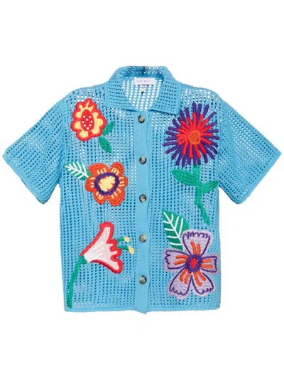 Mira Mikati Flower Crochet Shirt In Blue