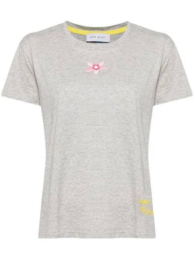 Mira Mikati Flower Embroidery T-shirt In Grey