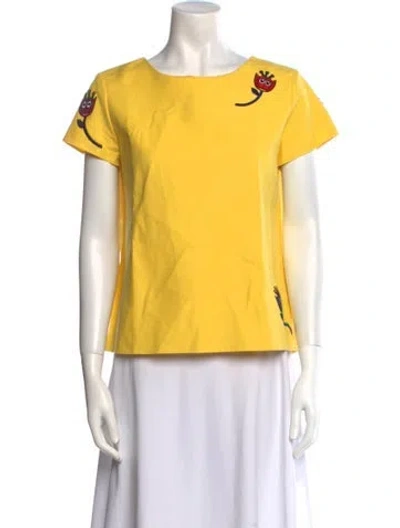 Pre-owned Mira Mikati Graphic Print Bateau Neckline T-shirt In Yellow