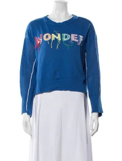 Pre-owned Mira Mikati Graphic Print Crew Neck Sweater In Blue
