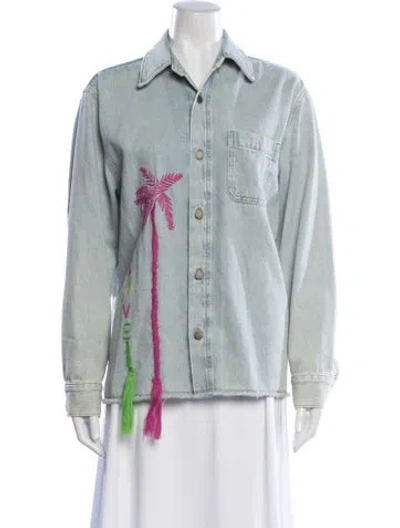 Pre-owned Mira Mikati Graphic Print Denim Jacket In Blue