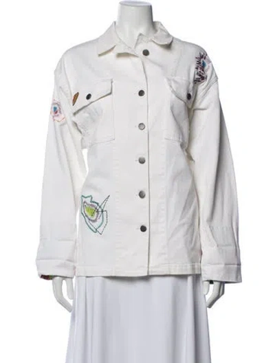 Pre-owned Mira Mikati Graphic Print Denim Jacket In White