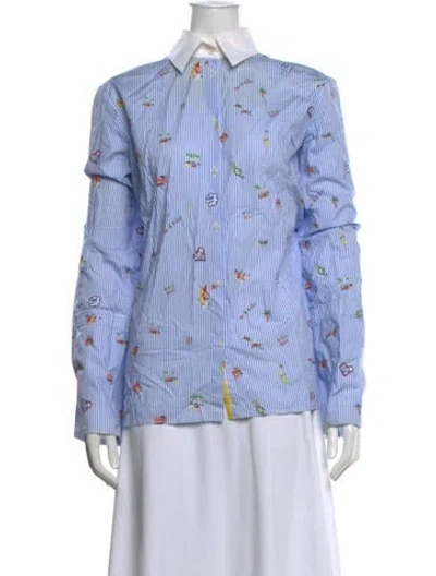 Pre-owned Mira Mikati Graphic Print Long Sleeve Button-up Top In Blue