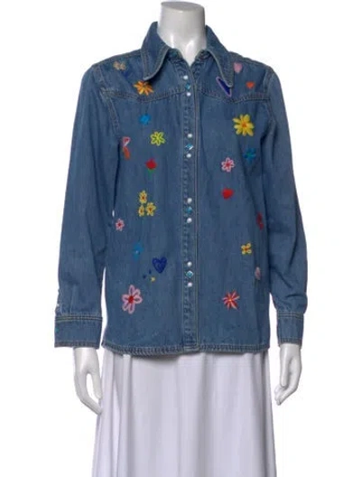 Pre-owned Mira Mikati Graphic Print Long Sleeve Button-up Top In Blue