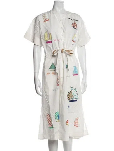 Pre-owned Mira Mikati Graphic Print Midi Length Dress In White