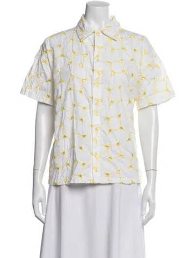 Pre-owned Mira Mikati Graphic Print Short Sleeve Button-up Top In White