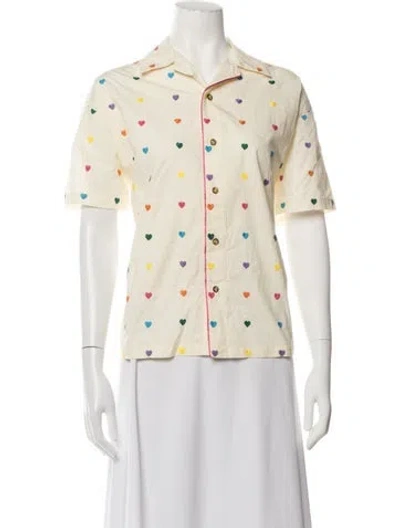 Pre-owned Mira Mikati Graphic Print Short Sleeve Button-up Top In Yellow