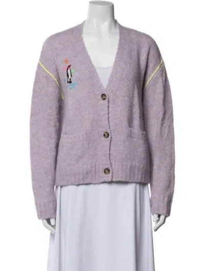 Pre-owned Mira Mikati Graphic Print V-neck Sweater In Purple