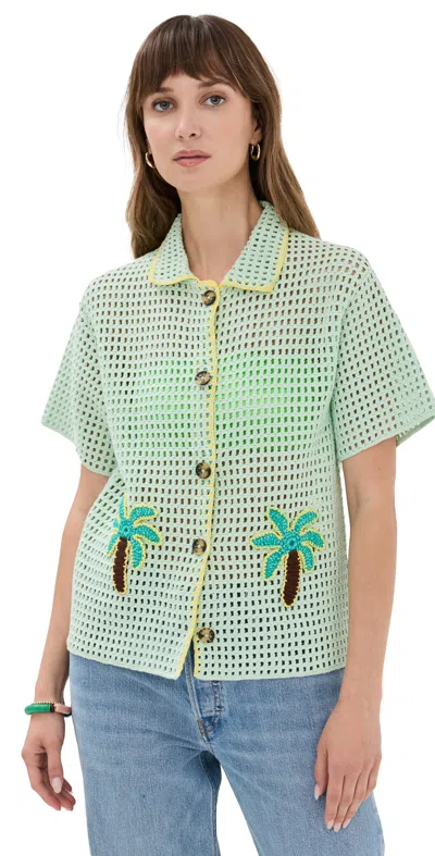 Mira Mikati Palm Tree-appliqué Pointelle-knit Top In Green