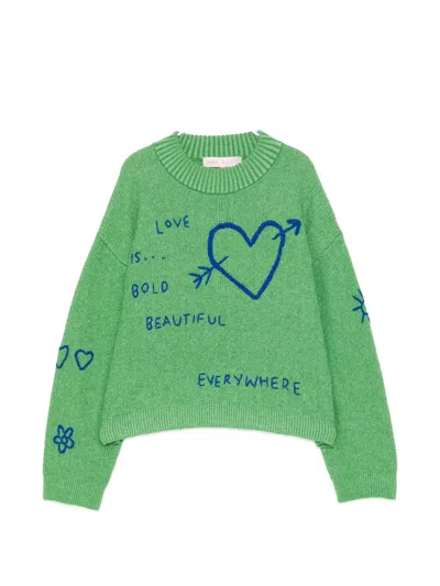 Mira Mikati Heart-embroidered Sweater In Green
