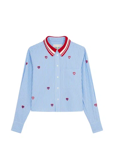 Mira Mikati Heart-embroidered Striped Shirt In Blue