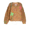 Mira Mikati Ladies Multi Floral-embroidered Open-knit Cardigan