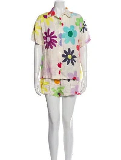 Pre-owned Mira Mikati Linen Floral Print Short Set In Neutral