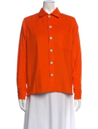 Pre-owned Mira Mikati Long Sleeve Button-up Top In Orange