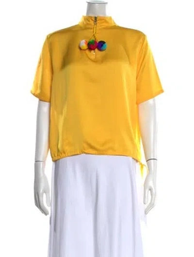 Pre-owned Mira Mikati Mock Neck Short Sleeve Top In Yellow