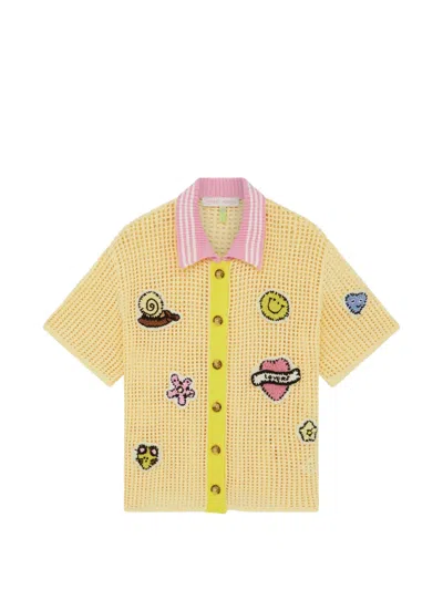 Mira Mikati Patch-detail Open-knit Cardigan In Yellow