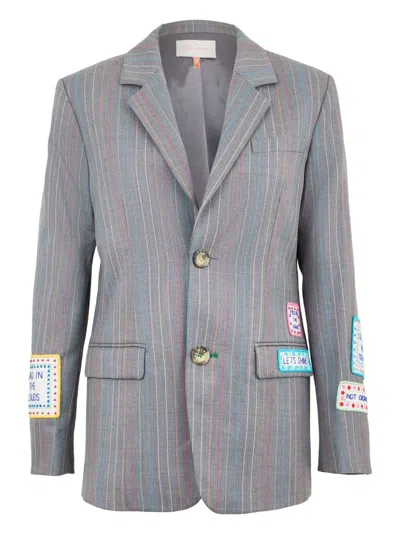 Mira Mikati Pinstripe Single-breasted Blazer In Gray