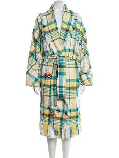 Pre-owned Mira Mikati Plaid Print Coat In Yellow