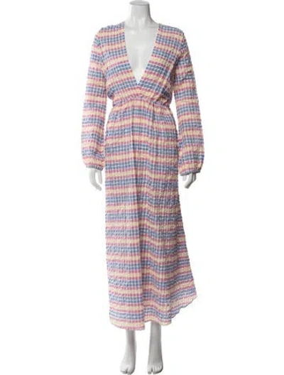 Pre-owned Mira Mikati Plaid Print Long Dress In Pink
